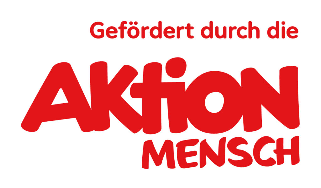 Logo der Aktion Mensch mit roter Schrift auf weißem Hintergrund: Gefördert durch die Aktion Mensch.